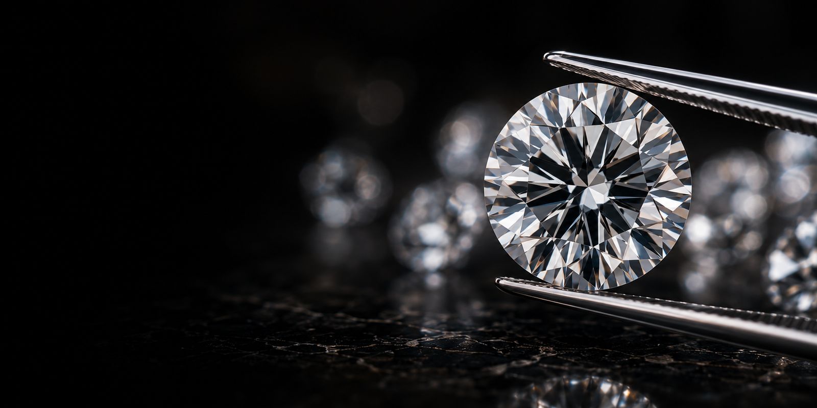 Lab-grown diamond held in tweezers