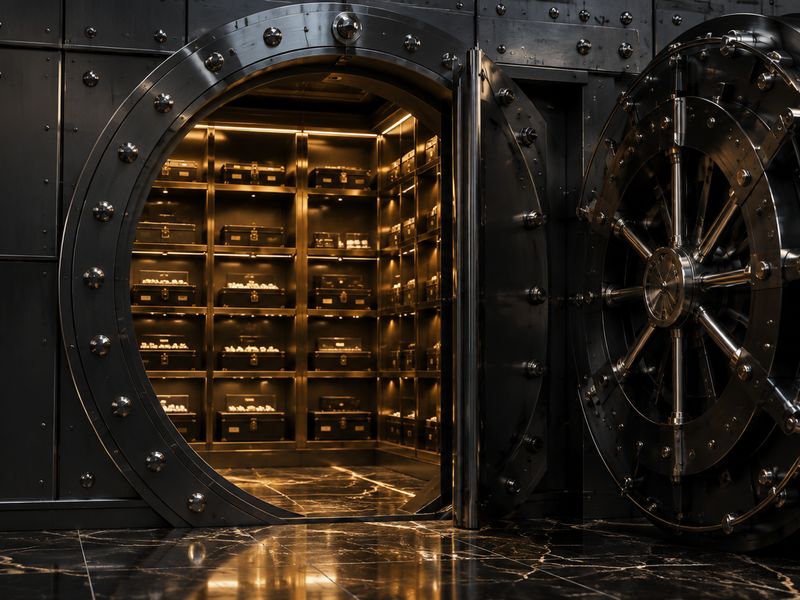 Open vault door with gold-lit shelves in the Nuriel Auckland vault